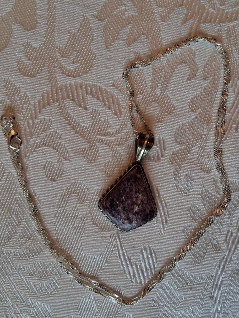 New Semi Precious Purple Gemstone Pendant on Sterling Silver Chain Necklace